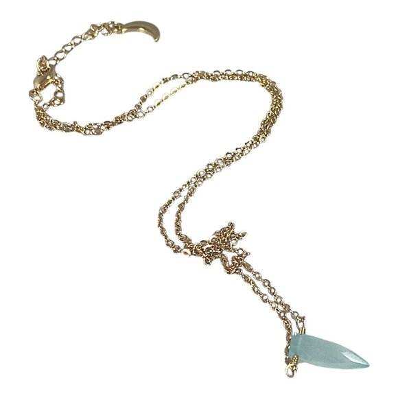 Luna Norte Choker Necklace 17" Gold Plated Blue Chalcedony Pendant Dainty Y2K - Picture 10 of 16